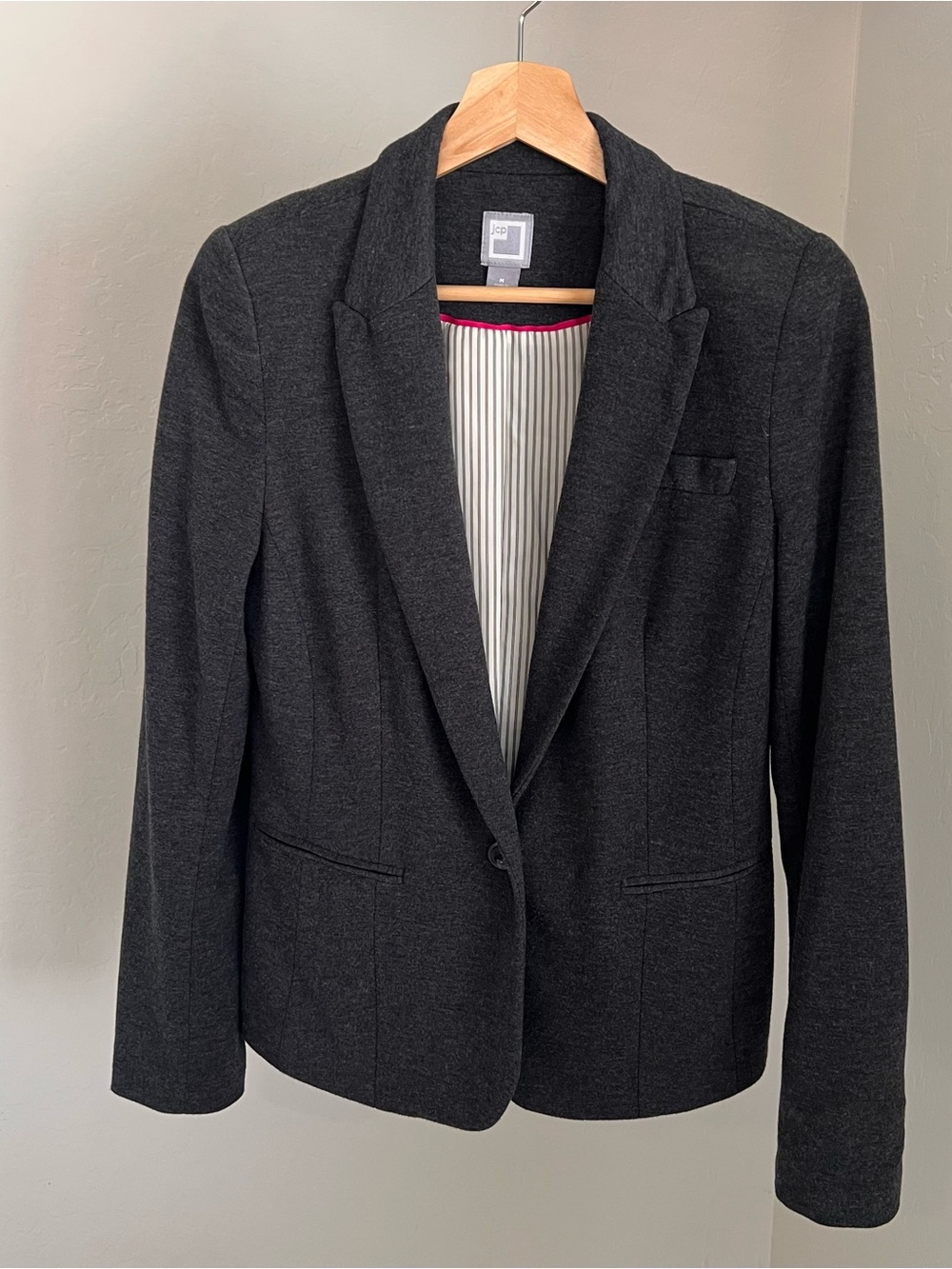 JCP Charcoal Grey Pinstripe Lined Blazer Jacket Women’s Medium